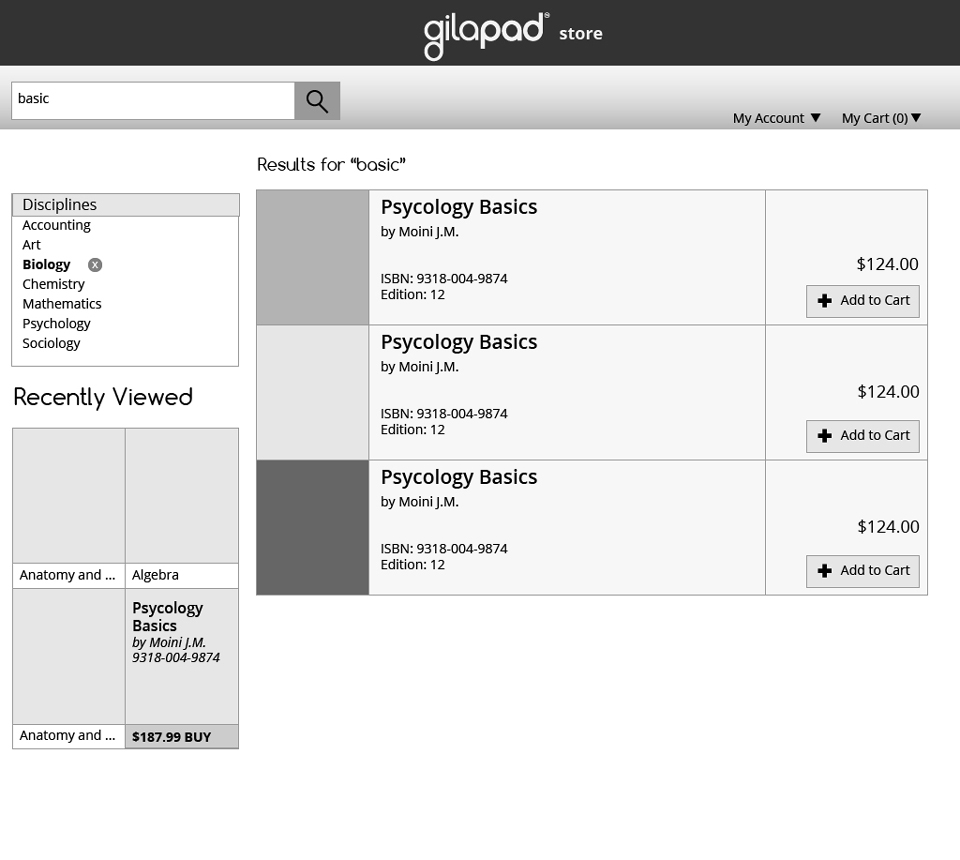 GilaMarket: wireframe